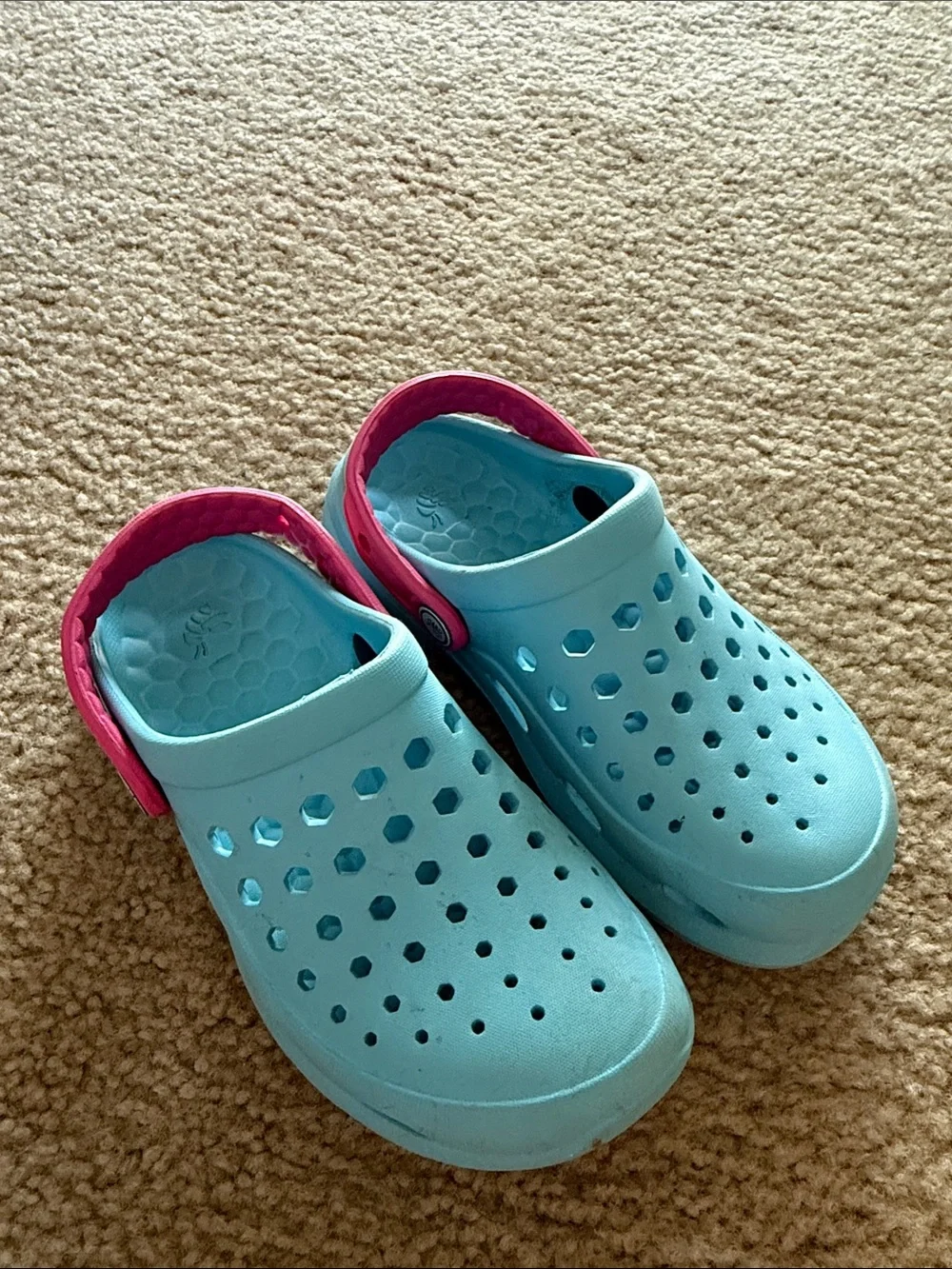 Kids Light Blue Clog Sandals with Pink Heel Strap